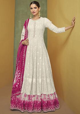 White Embroidered Georgette Anarkali Set