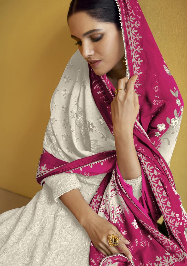 White Embroidered Georgette Anarkali Set