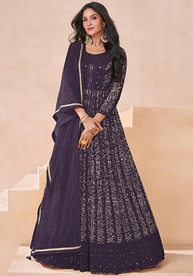 Wine Embroidered Georgette Anarkali Set