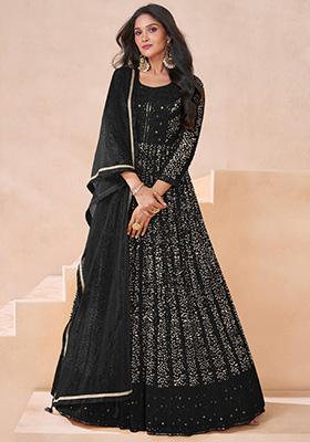 Black Embroidered Georgette Anarkali Set