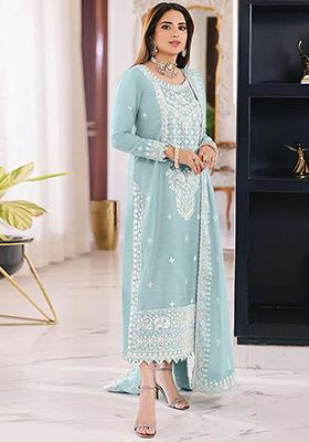 Light Blue Embroidered Organza Kurta Set