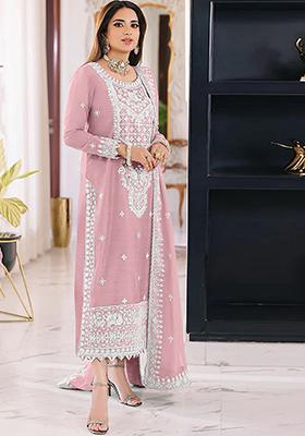 Light Pink Embroidered Organza Kurta Set