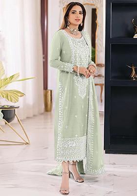 Light Pista Green Embroidered Organza Kurta Set