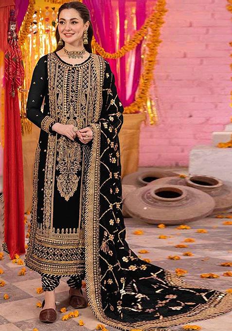 Black Embroidered Faux Georgette Kurta Set