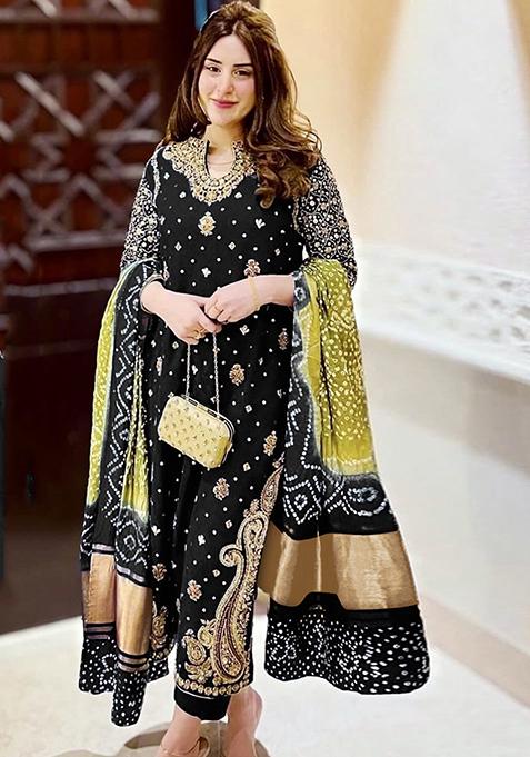 Black Embroidered Faux Georgette Kurta Set