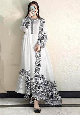 White Embroidered Faux Georgette Kurta Set