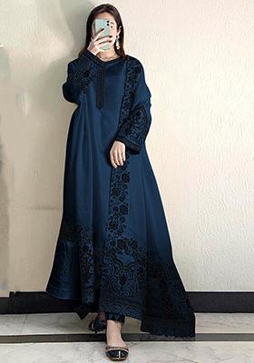 Navy Blue Embroidered Faux Georgette Kurta Set