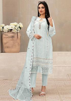 Light Pink Embroidered Faux Georgette Kurta Set