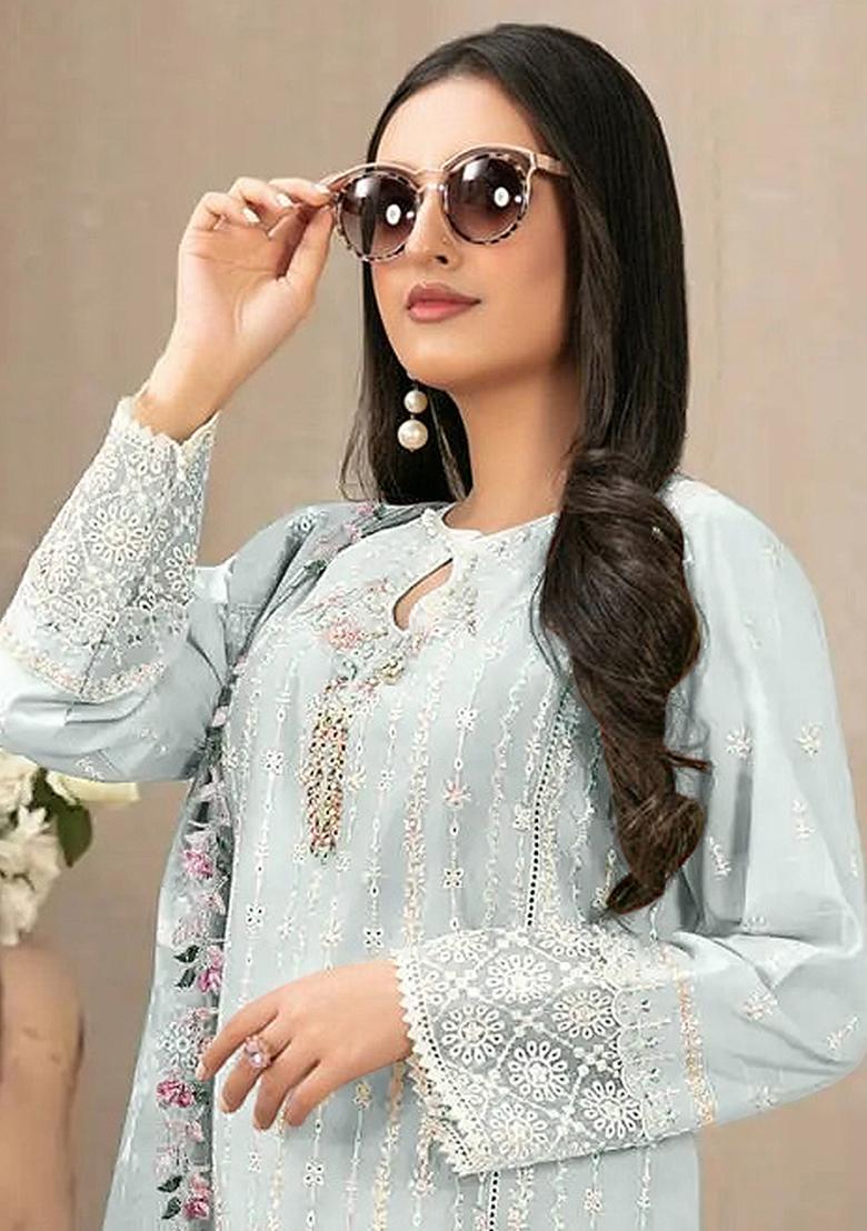 Light Pink Embroidered Faux Georgette Kurta Set