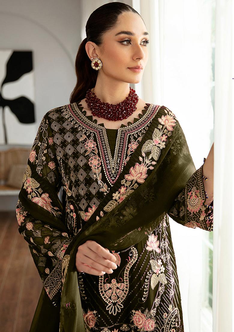 Mehendi Embroidered Faux Georgette Kurta Set
