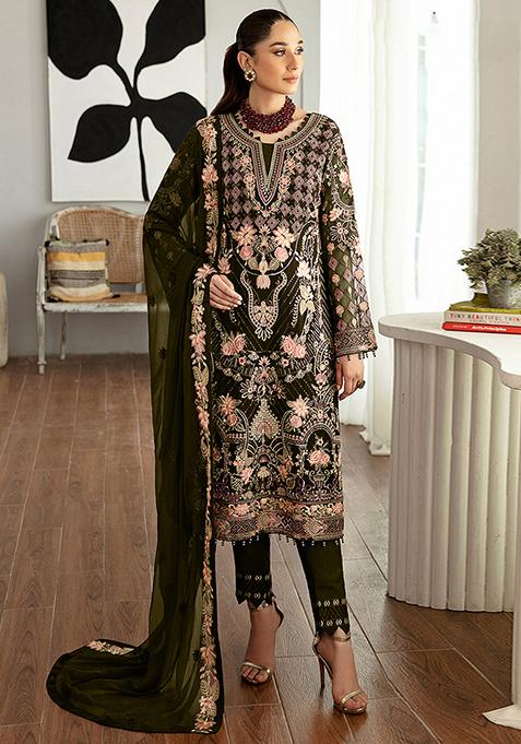Mehendi Embroidered Faux Georgette Kurta Set