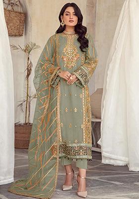 Light Sea Green Embroidered Organza Kurta Set