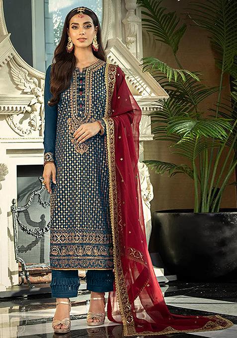 Morpeach Embroidered Faux Georgette Kurta Set