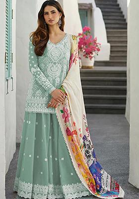 Sea Green Embroidered Rayon Kurta Set