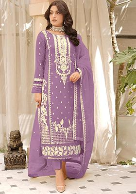 Light Purple Embroidered Organza Kurta Set