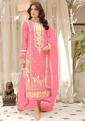 Light Pink Embroidered Organza Kurta Set