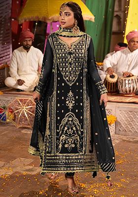 Black Embroidered Georgette Kurta Set