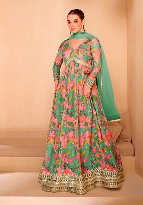 Green Digital Print Sequin Embroidered Georgette Palazzo Set