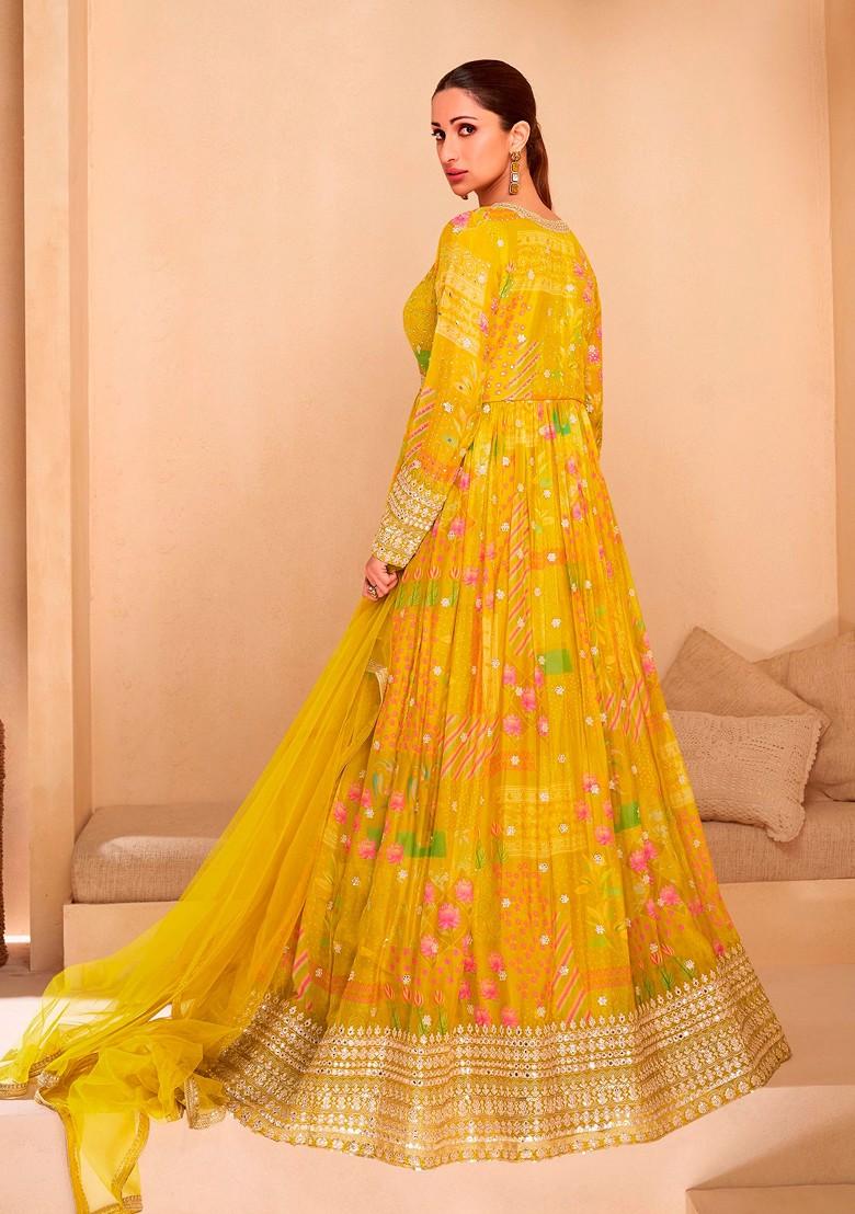 Yellow Digital Print Sequin Embroidered Georgette Palazzo Set