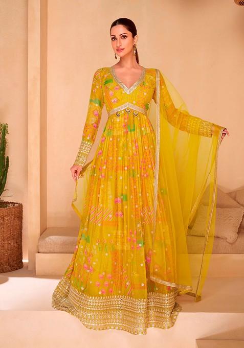 Yellow Digital Print Sequin Embroidered Georgette Palazzo Set