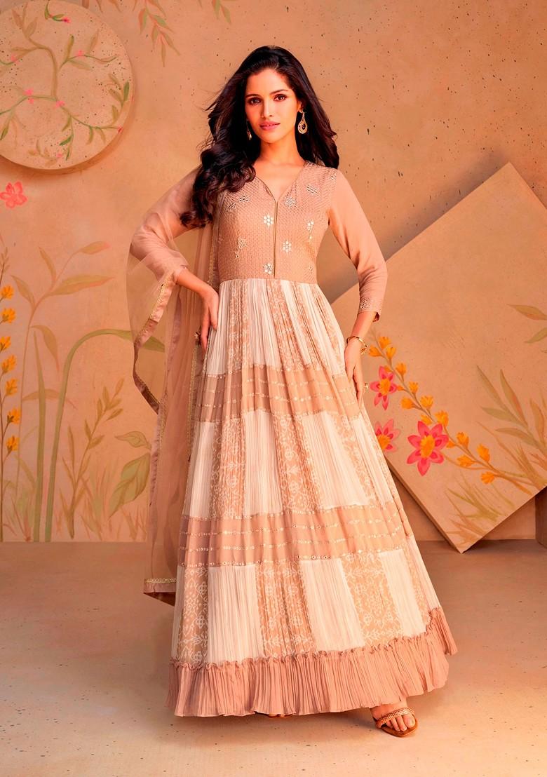 Beige Digital Print Sequin Embroidered Georgette Palazzo Set