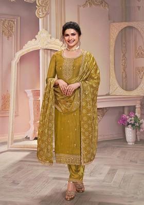 Yellow Zari Sequin Embroidered Georgette Kurta Set