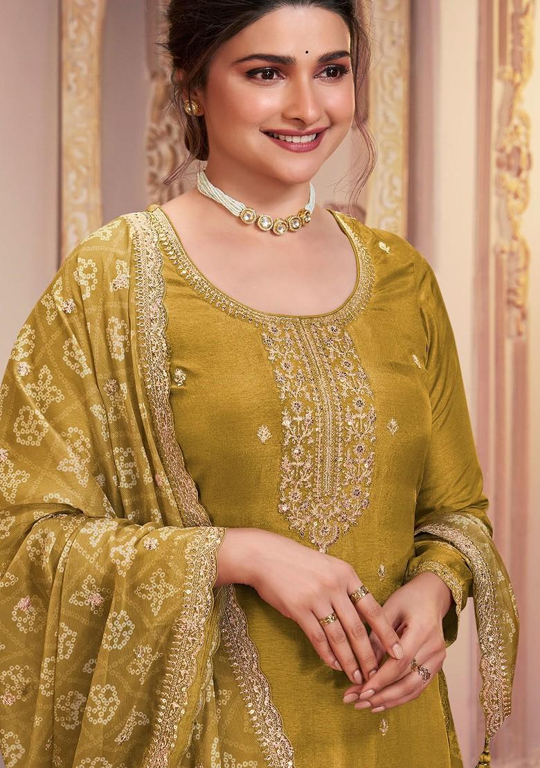 Yellow Zari Sequin Embroidered Georgette Kurta Set