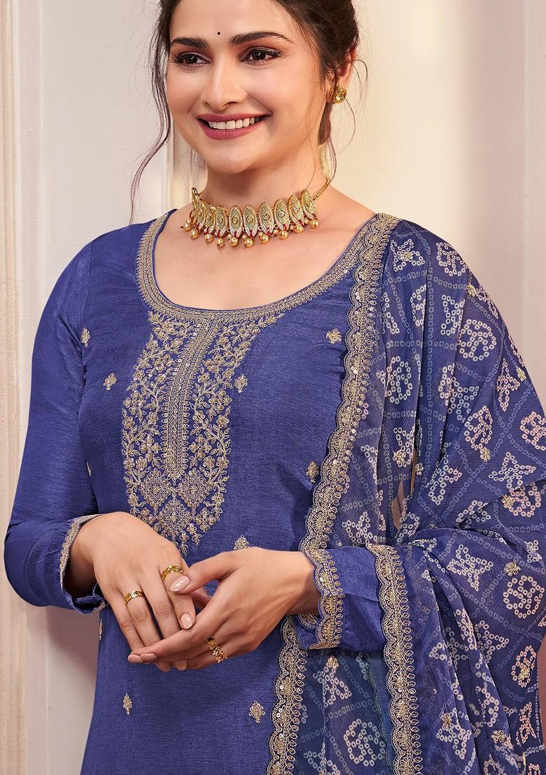 Violet Zari Sequin Embroidered Georgette Kurta Set