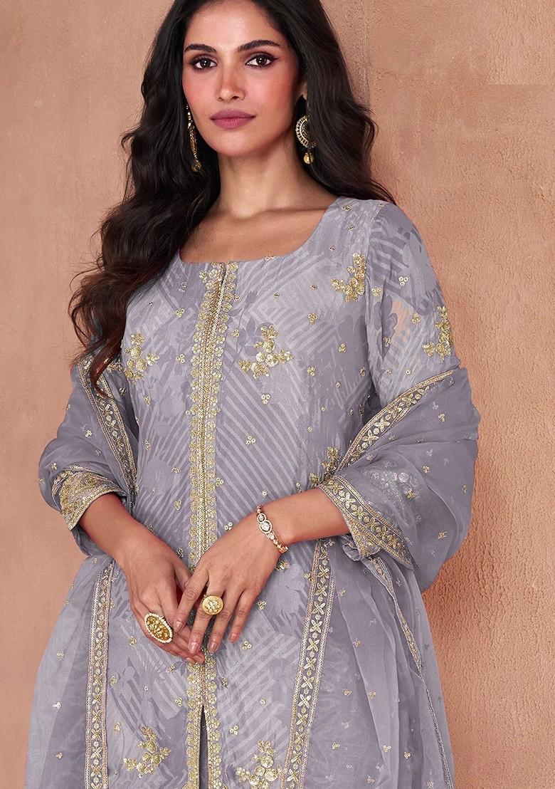 Buy Women Light Purple Digital Print Sequin Embroidered Buy Women Light Purple Digital Print Sequin Embroidered