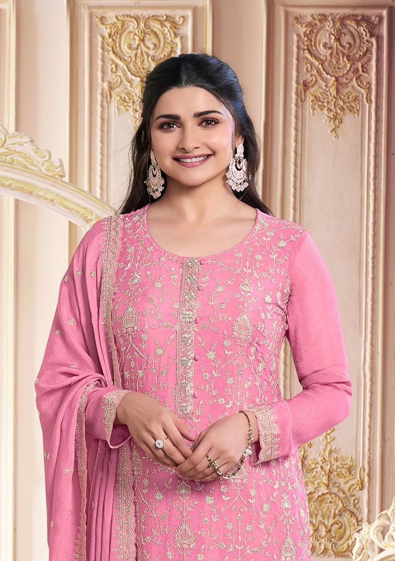 Orange Zari Sequin Embroidered Georgette Kurta Set