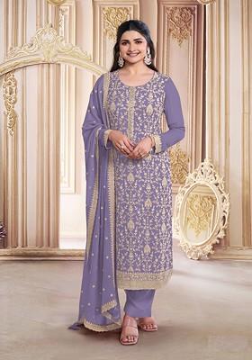 Purple Zari Sequin Embroidered Georgette Kurta Set