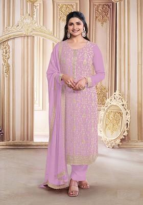 Pink Zari Sequin Embroidered Georgette Kurta Set