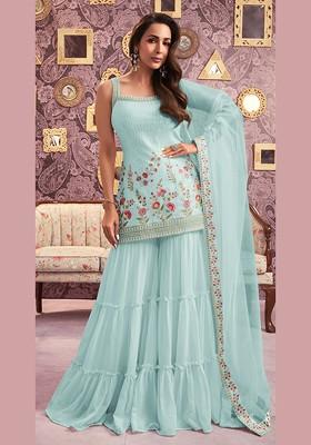 Sky Blue Zari Sequin Embroidered Georgette Kurta Set