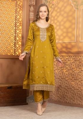 Mustard Thread Sequin Embroidered Georgette Kurta Set