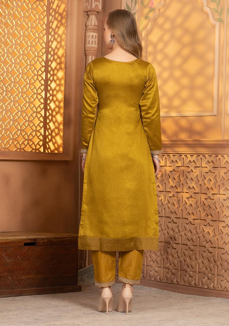 Mustard Thread Sequin Embroidered Georgette Kurta Set