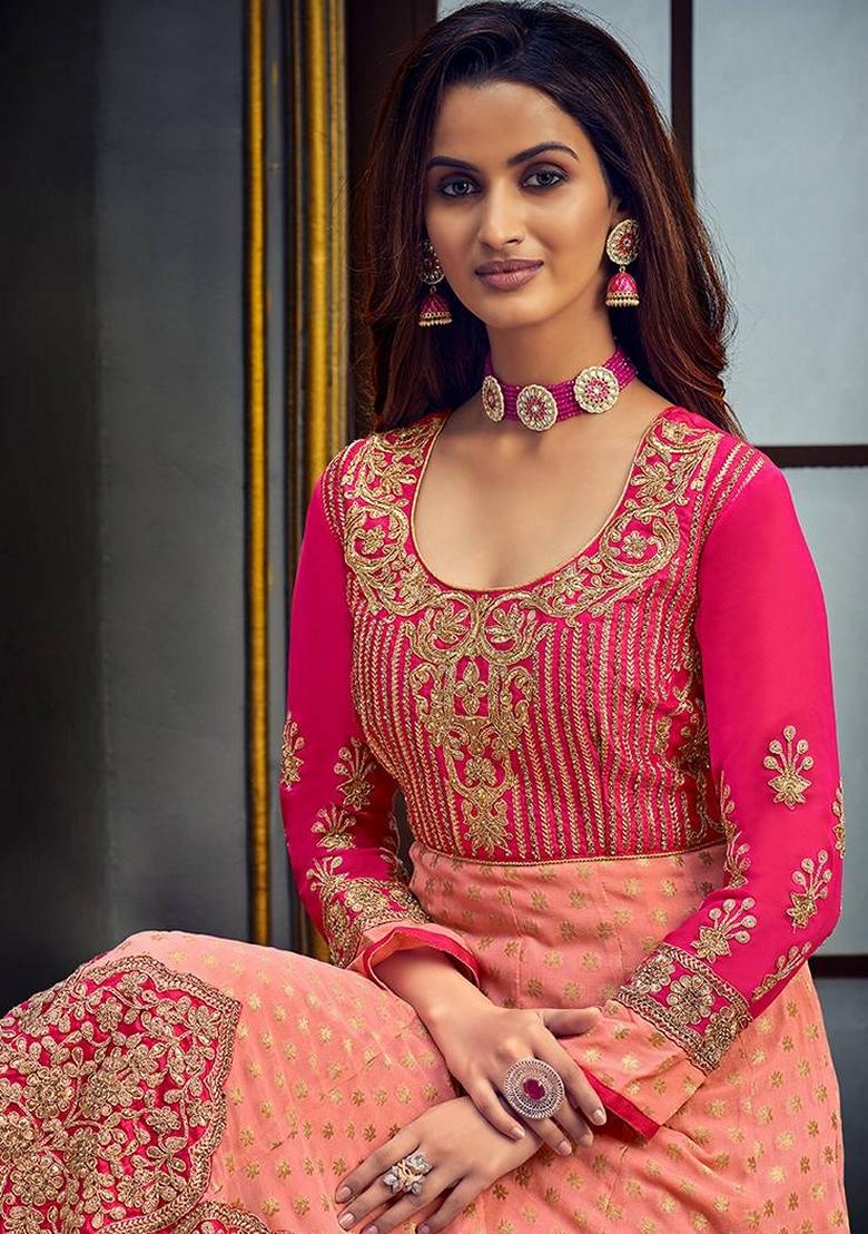 Light Pink Embroidered Jacquard Anarkali Set