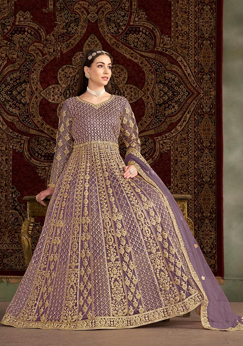 Lilac Embroidered Net Anarkali Set