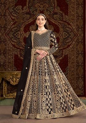 Black Embroidered Net Anarkali Set