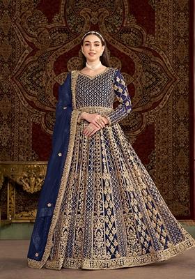 Navy Blue Embroidered Net Anarkali Set
