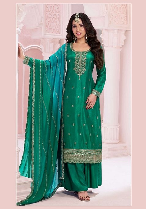 Green Embroidered Silk Georgette Kurta Set