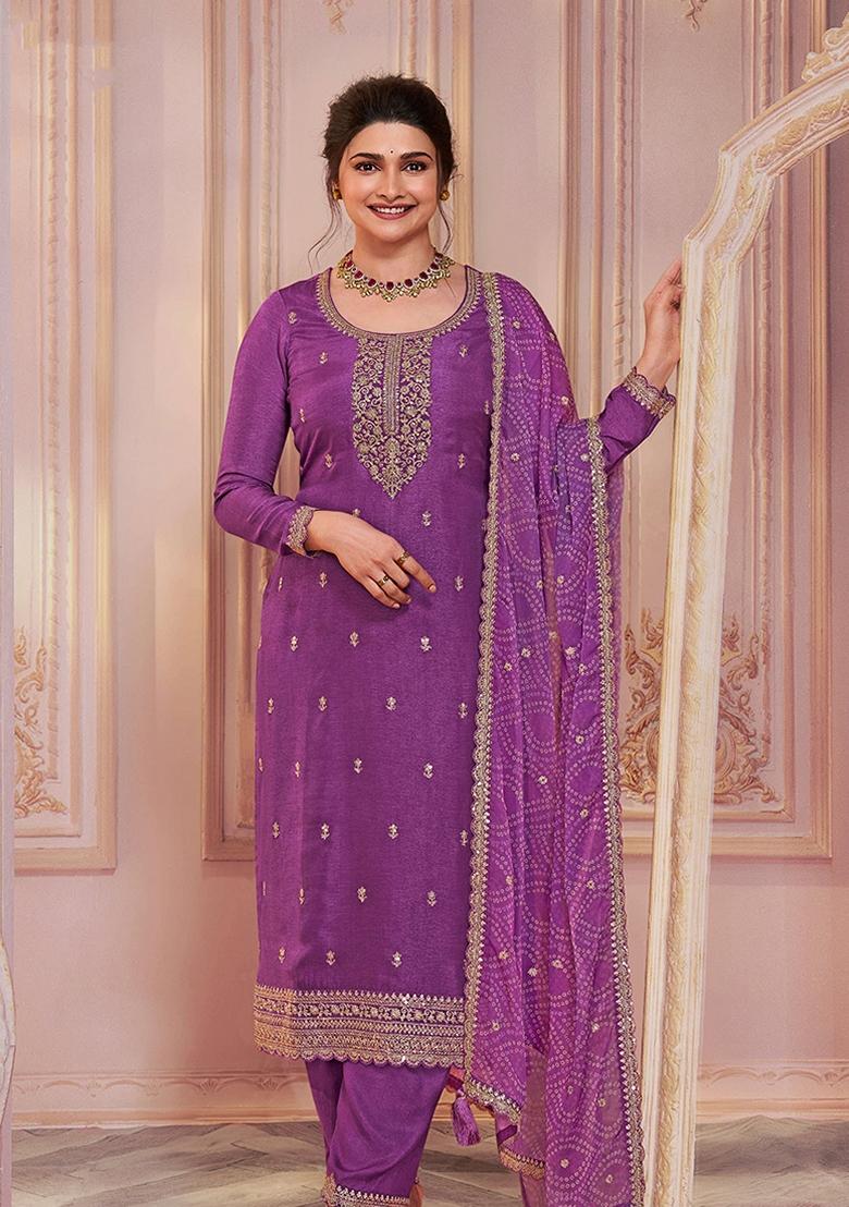 Purple Embroidered Silk Georgette Kurta Set