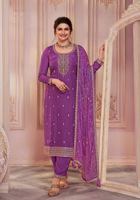 Purple Embroidered Silk Georgette Kurta Set