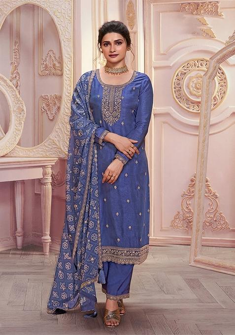 Blue Embroidered Silk Georgette Kurta Set