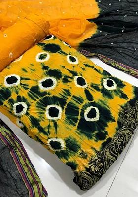 Mustard Printed Poly Blend Dress Material