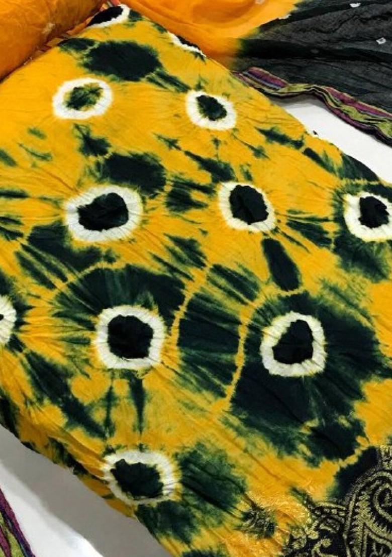 Mustard Printed Poly Blend Dress Material