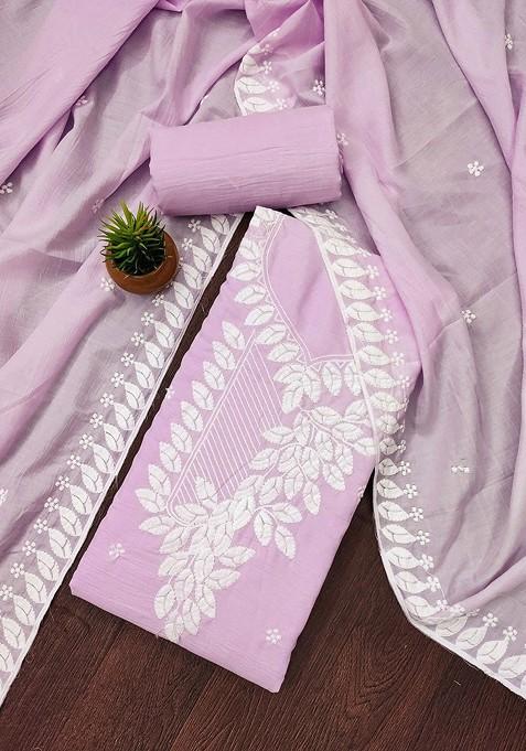 Purple Embroidered Poly Blend Dress Material
