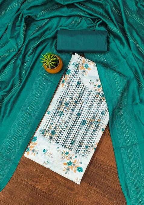 White Embroidered Poly Blend Dress Material