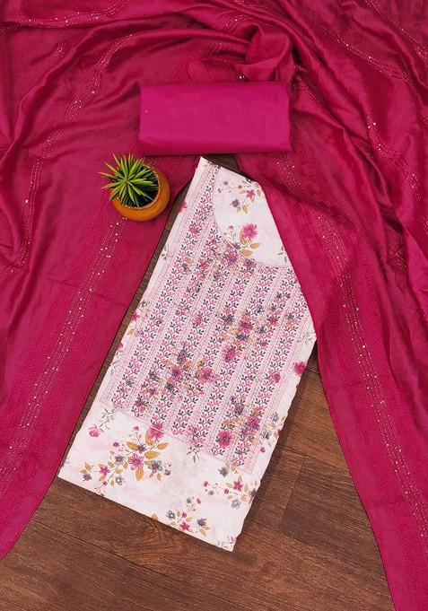 White Embroidered Poly Blend Dress Material