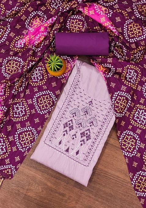 Magenta Embroidered Poly Blend Dress Material