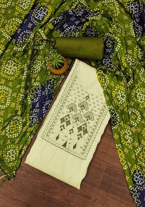 Green Embroidered Poly Blend Dress Material